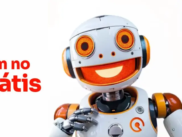 Robô do Guiaponto com a frase Vem no grátis