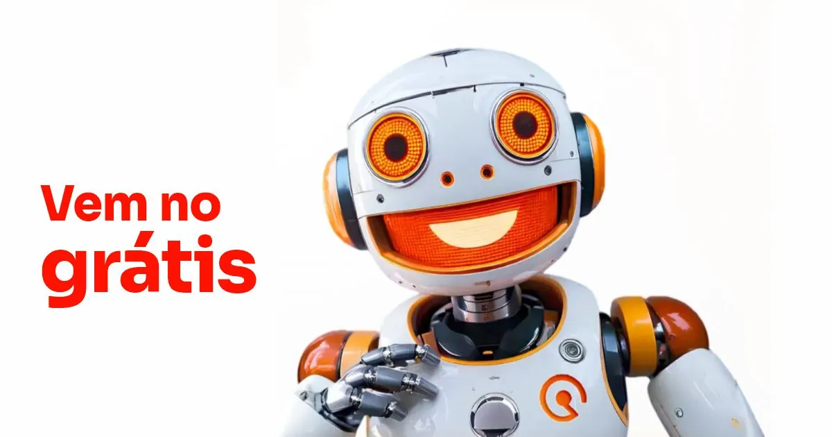 Robô do Guiaponto com a frase Vem no grátis